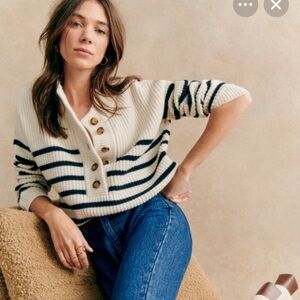 Sézane Lucas sweater, striped ecru/marine, size small